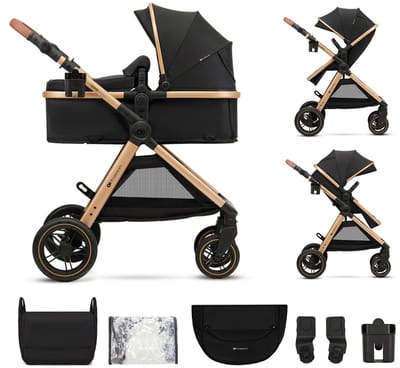 Kinderkraft ESME 2-in-1 Kinderwagen – Combi Wieg & Wandelwagen – Inclusief Autostoeladapters – Grote Lekvrije Wielen – Tot 25 kg - Zwart
