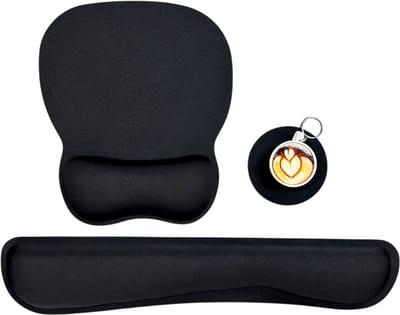Ergonomische Toetsenbord- en Muismat Set met Polssteun (3-delig) – Ergonomische polssteun set met antislip rubber basis en memory foam, comfort voor toetsenbord en muis, thuis en op kantoor - Zwart