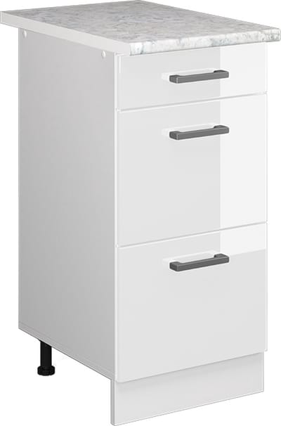 Vicco R-Line Keukenonderkast – 40 cm met laden, met marmeren werkblad Wit Hoogglans