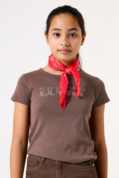 GARCIA Meisjes Tekst Print T-shirt Bruin Korte mouw