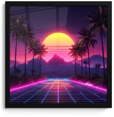 Poster in lijst - Fotolijst 40x40 cm - Posters - Horizon - Palmbomen - Bergen - Geel - Posterlijst zwart - Decoratie - Wanddecoratie woonkamer - Muurdecoratie slaapkamer