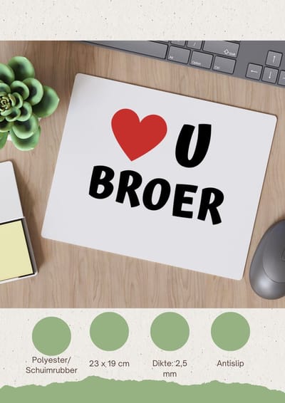 Akyol - love u broer Muismat - Broer - de liefste broer - verjaardag - cadeautje voor broer - broer artikelen - kado - geschenk - 23 bij 19 cm