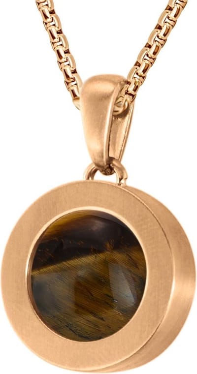 Quiges 12mm Mini Munt Hanger Rosékleurig RVS Mat met Tijgersoog Bruin Munt en Box Ketting Ankerketting 42-46cm