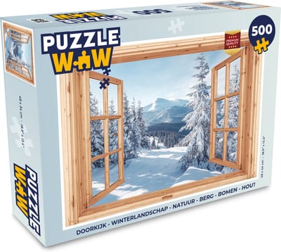 Puzzel Doorkijk - Winterlandschap - Natuur - Berg - Bomen - Hout - Legpuzzel - Puzzel 500 stukjes