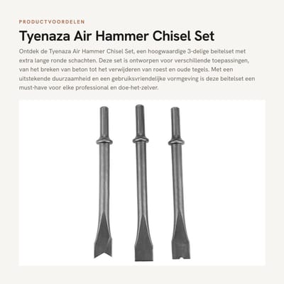 Dailygoods- Luchthamer - 3-delige Set - Extra Lange Beitels - Pneumatische Beitels - Hoogwaardige Chroom Vanadium Staal - Geschikt voor Diverse Klussen - Hamerbeitel