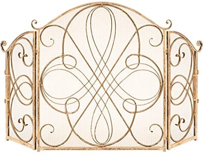 3-Panel Massief Smeedijzeren Open Haardscherm - Vonkbeschermer Veiligheidsbeschermer - Goud