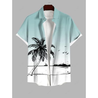 Zomer Plus Size Herenhemd 3D Print Hawaïaanse Overhemden Knopen Beach Vakantie Overhemden Korte Mouwen Casual Overhemden Voor Mannen L gray