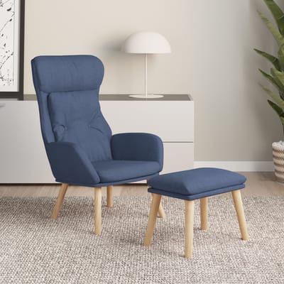 vidaXL - Relaxstoel - met - voetenbank - stof - blauw
