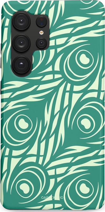 Casetastic hoesje geschikt voor Samsung Galaxy S25 Ultra - Dubbellaagse bescherming - Troste Turquoise Pauw Veren - Fashion Case - Turquoise Mintgroen Crème