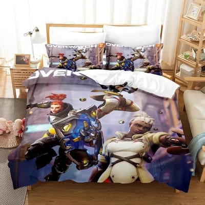 3D Print Overwatch 2 Beddengoedset Dekbedovertrek Bedset Dekbedovertrek Kussensloop Dekbed Koningin Maat Jongens Volwassen Beddengoedset 70x133cm 2pcs