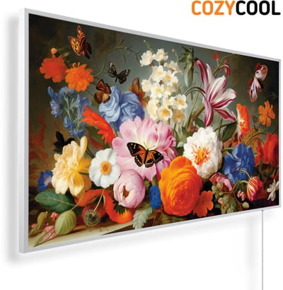 Infraroodpaneel met afbeelding | Boeket bloemen schilderij | 1200 Watt | Witte lijst | Infrarood verwarmingspaneel | Infrarood paneel | Infrarood verwarming