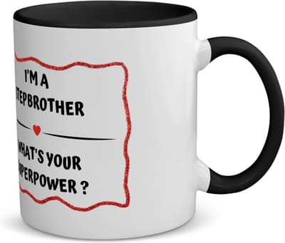 Akyol - i'm a stepbrother what's your superpower? koffiemok - theemok - zwart - Broer - super stiefbroer - verjaardag - cadeautje voor broer - broer artikelen - kado - geschenk - 350 ML inhoud