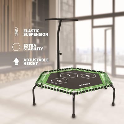 Fitness trampoline - Rebounder springkussen - Conditie training - Verstelbare handgreep - 115 cm diameter - Zwart