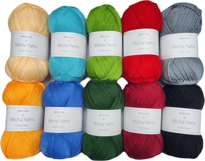 Bollen Bundel - 80% katoen 20% acryl breiwol - 10 bollen haakgaren – 10 x 100gram - Elements (002) – Cuddly Cotton - Micha Yarns
