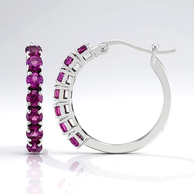 Cavill - Oorstekers 925 Sterling Zilver - Platina Verguld - 1,95 Ct Ronde Rode Rhodoliet - Elegante Edelstenen Oorbellen