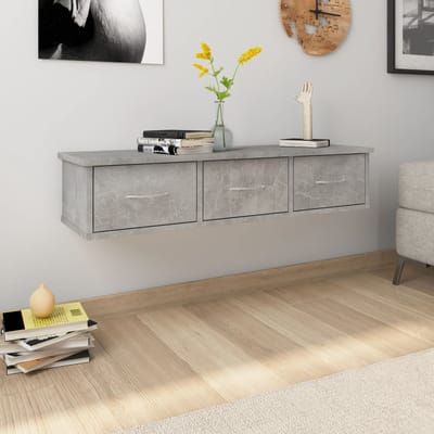 vidaXL - Wandschap - met - lades - 88x26x18,5 - cm - bewerkt - hout - betongrijs