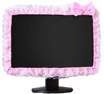 Computer Monitor Cover met Elastische Pen Pocket - Decoratieve Stof Cover voor LCD Schermen (63 - 76 inch, Roze)