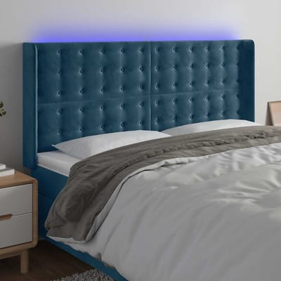 vidaXL - Hoofdbord - LED - 183x16x118/128 - cm - fluweel - donkerblauw