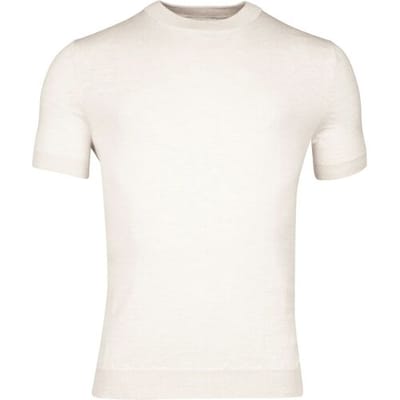 Thomas Maine T-Shirt Crew Neck Merino Linnen Fine Knit Ecru / male