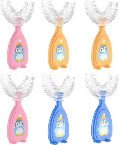 Set van 6 Kinder Tandenborstels met 360° Diepe Reiniging, U-Vorm en Massagefunctie voor Gezonde Tanden en Tandvlees, Geschikt voor Kinderen van 2-6 Jaar
