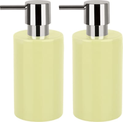 Spirella zeeppompje/dispenser Sienna - 2x - glans geel - porselein - 16 x 7 cm - 300 ml