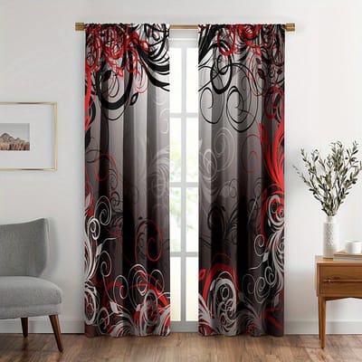 2 stuks Zwart Rode Streep Raamgordijn voor Slaapkamer Kantoor Tunnelroede Raambekleding Zwart Rode Gordijnen. 150x166cm gray