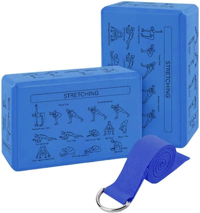 Donkerblauw Yogablokken Set Paars + Gratis Yoga Riem | Ronde hoeken | EVA Foam | 2 Yoga Blokken