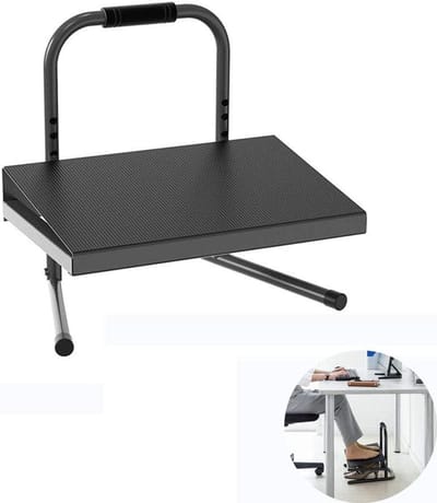 Verstelbare Voetsteun - Kantoor Pedaal - Comfortabel Zitten - 6 Hoogte Niveaus - 25KG Draaglast - Zwart