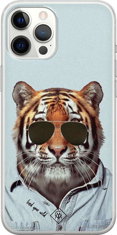 Casimoda® hoesje - Geschikt voor iPhone 12 Pro Max - Tijger Wild - Siliconen/TPU telefoonhoesje - Backcover - Tijger - Blauw