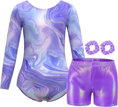 Meisjes gymnastiek pakje met lange mouwen voor turnen, tumbling en atletiek – kinder gymnastiek activewear sportpakje – turnpakje meisjes lange mouwen kopen - Paars - Maat 5 jaar