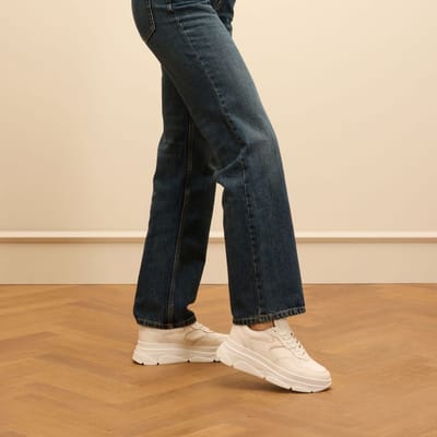 Manfield - Dames - Witte leren sneakers - Maat 42