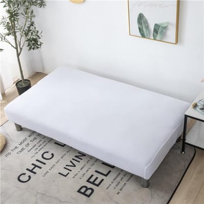 Effen Kleur Slaapbankhoes All-Inclusive Opvouwbare Bankhoezen Voor Woonkamer Strakke Wikkel Bankhoes Zonder Armleuning Funda Bank 120-150cm white