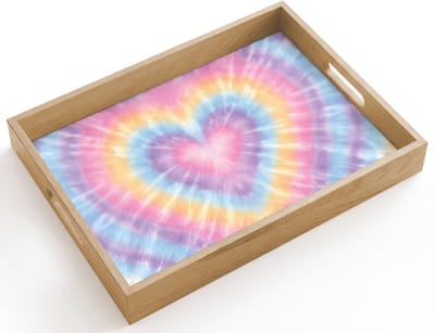 Dienblad hout 40x30 cm - Schootdienblad - Hartvorm - Pastelkleuren - Tie Dye - Borrelplank rechthoek - Plateau dienbladen