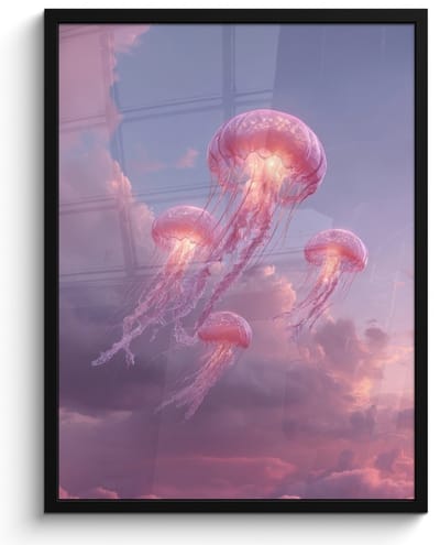 Poster in lijst - Fotolijst 60x80 cm - Posters - Kwallen - Roze - Wolken - Posterlijst zwart - Decoratie - Wanddecoratie woonkamer - Muurdecoratie slaapkamer