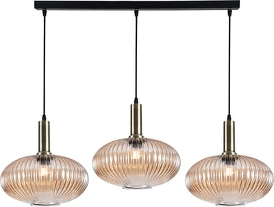 Olucia - CHARLOIS - Hanglamp - Amber / Goud - 3L - Vorm: Rechthoek