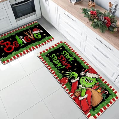 2 stuks Kerst Groen Eigenzinnige Schurk Kristallen Stapel Keuken Huishouden Klein Kleed Entree Badkamer Antislip Machinewasbaar 1PC40X60CM1.3X2FT