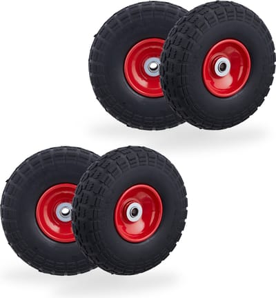 steekwagenwiel - 4.10-3.50-4" - set van 4 - massief rubber - 150 kg - zwart-rood