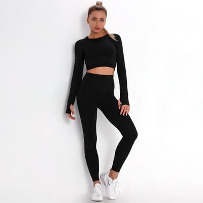 SUNMOOL - Sportlegging High Waist - Sportlegging - Dames Sportlegging - Legging - Hight Waist - Yogalegging - Sport Broek & Top Set - Zwart - Maat: S