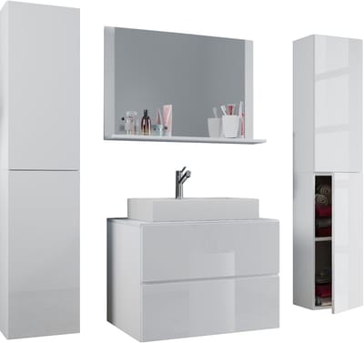 VCM 5-tlg. Waschplatz Waschtisch | Waschbecken Unterschrank Breite 80 cm | Badmöbel Set mit Schubladen Drehtüren Spiegel | Lendas XL