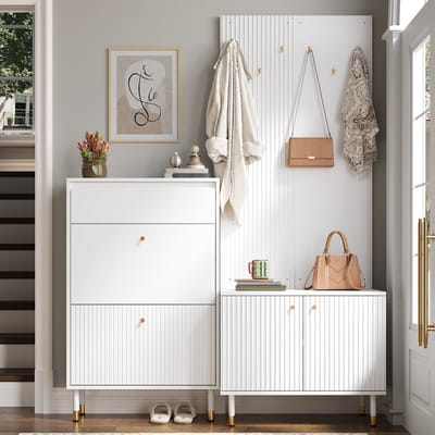 Sweiko Schoenenkast - Halmeubel - Kapstokcombinatie - 6 haken - Inclusief lade - Spaanplaat + MDF - Wit