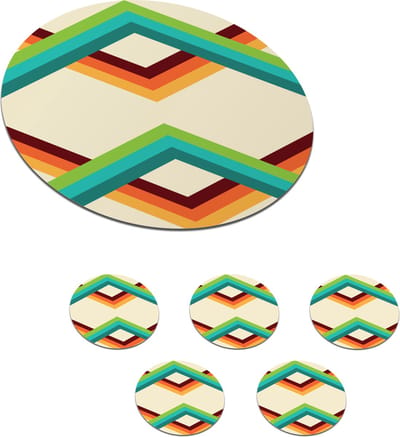 Onderzetters voor glazen - Rond - Retro - Strepen - Design - Seventies - 10x10 cm - Glasonderzetters - 6 stuks