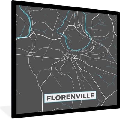 Fotolijst incl. Poster - Stadskaart – Grijs - Kaart – Florenville – België – Plattegrond - 40x40 cm - Posterlijst