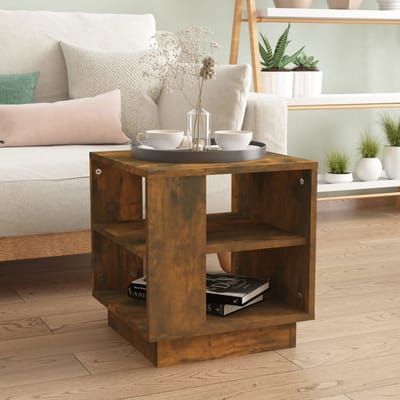 vidaXL - Salontafel - 40x40x43 - cm - bewerkt - hout - gerookt - eikenkleurig