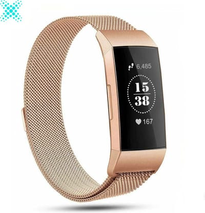 MY PROTECT - Milanese Bandje Geschikt Voor Fitbit Charge 3 / Charge 4 - Milanees Fitbit Bandje - Rosé Goud