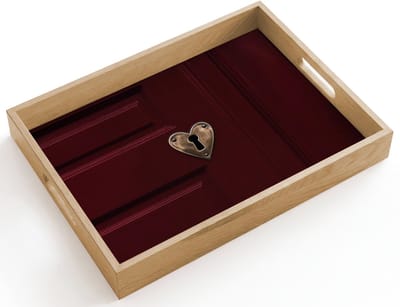 Dienblad hout 40x30 cm - Schootdienblad - Bordeaux - Sleutelplaat - Hout - Deur - Borrelplank rechthoek - Plateau dienbladen