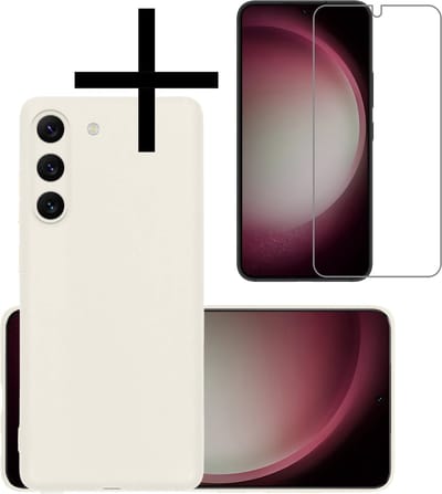 Hoesje - Met Screenprotector - Geschikt voor Samsung Galaxy S23 - Sterk & Shockproof - Back Cover - Siliconen Case - Telefoon Hoes - Wit