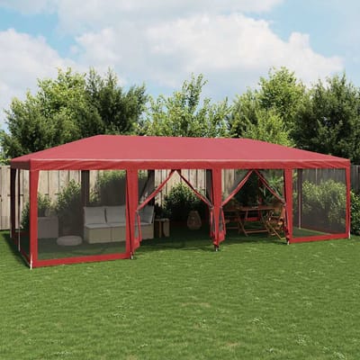 vidaXL - Partytent - met - 12 - mesh - zijwanden - 8x4 - m - HDPE - rood