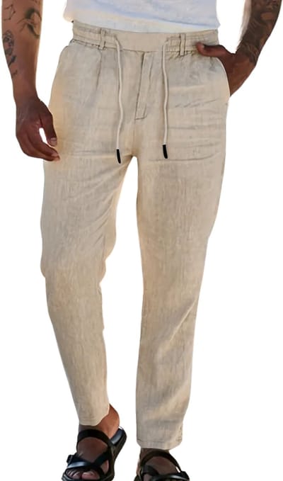 Livano Linnen Broek Heren - Zomerbroek - Volwassenen - Lange Broek - Pantalon - Strandbroek - Zomer - Ibiza Stijl - Beige - Maat S