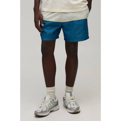Ontspannen Pasvorm Gestreepte Panelen Korte Lengte Nylon Shorts | Blue | Size XS