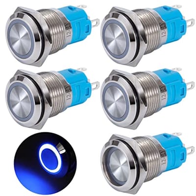 Drukknopschakelaar 16 mm met Vergrendeling en LED Licht - Waterdicht, 12V/24V, 5 Stuks